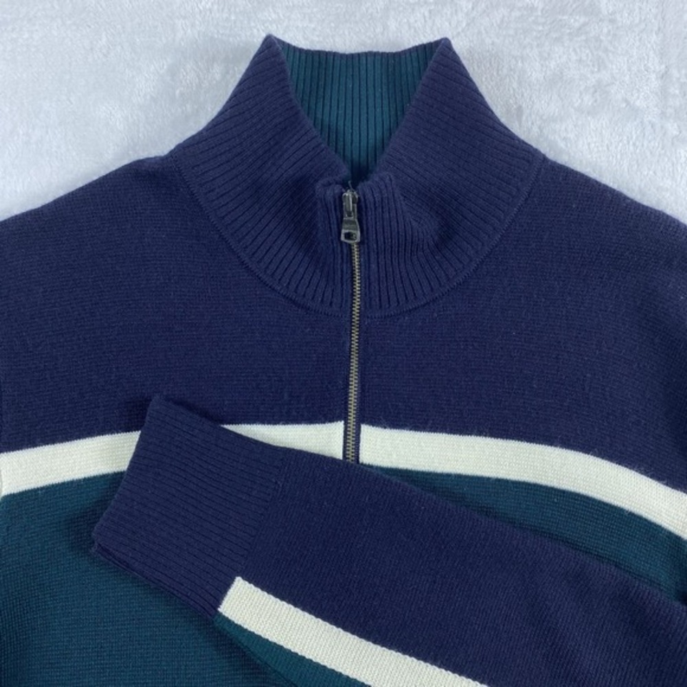 Banana Republic Knit Sweater Men Sz L Blue Green 1/4 Zip Fine Merino Wool Blend
